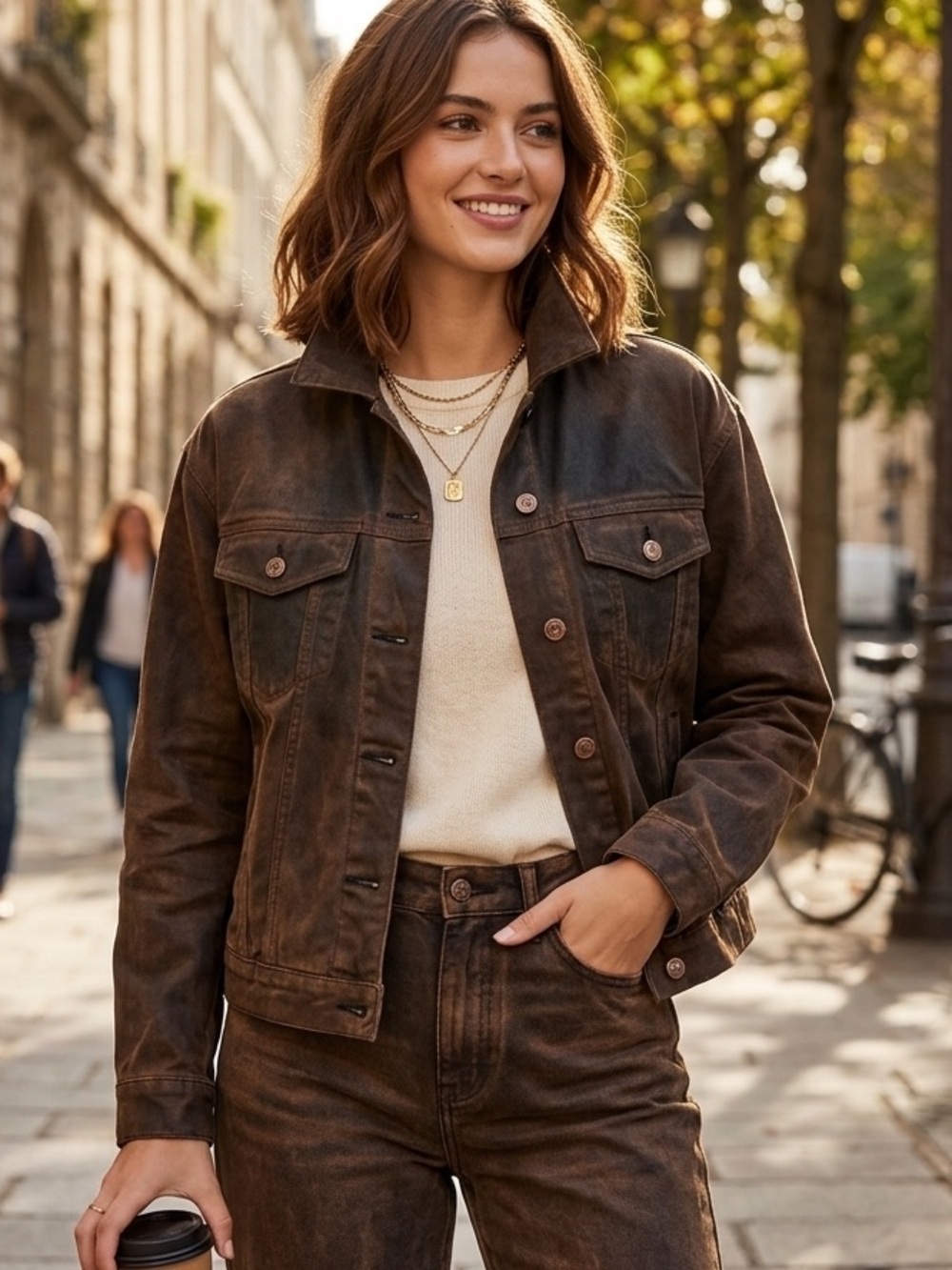 NWT Wild Fable Women's Brown Flocked Distressed Trucker Jacket Size XXS-M